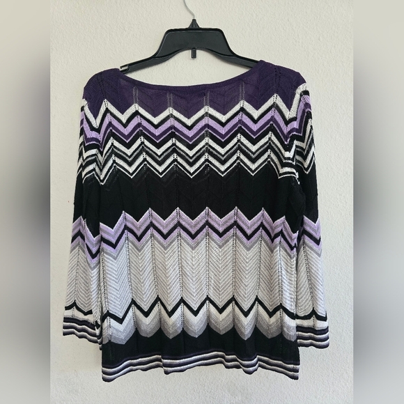 WHBM Blouse Women Sz L Long Sleeve Color Block Pleated Lace Cut Out Colorful - Picture 11 of 12